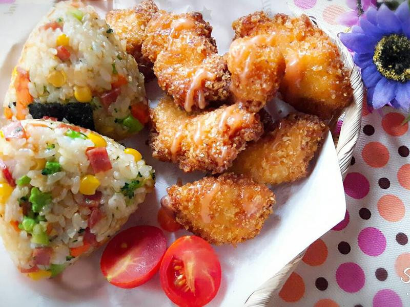 火腿玉米青花菜酱烤饭团
