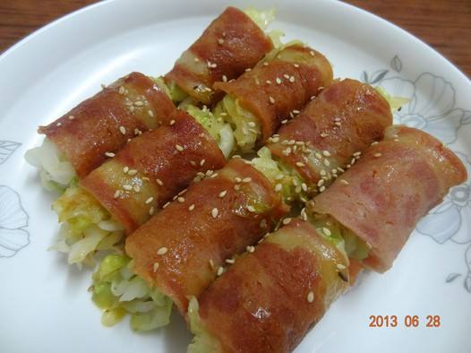 培根圆白菜卷