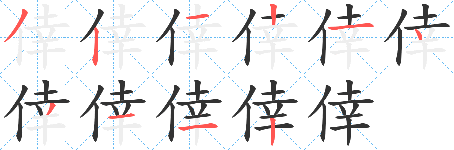 倖字的笔顺分步演示