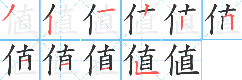 値字的笔顺分步演示