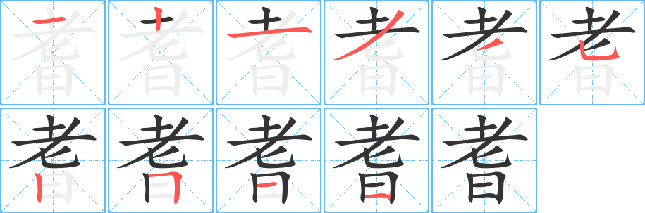 耆字的笔顺分步演示