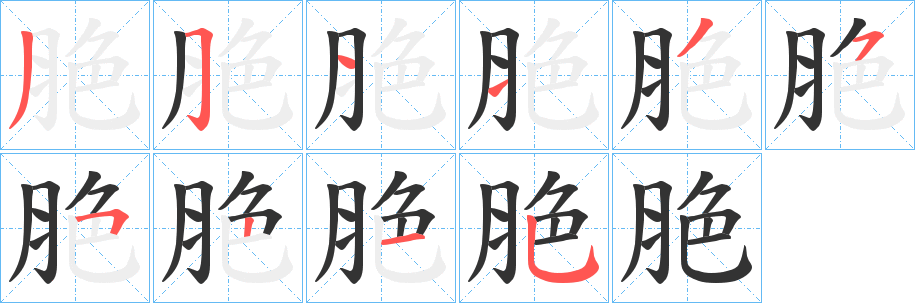 脃字的笔顺分步演示