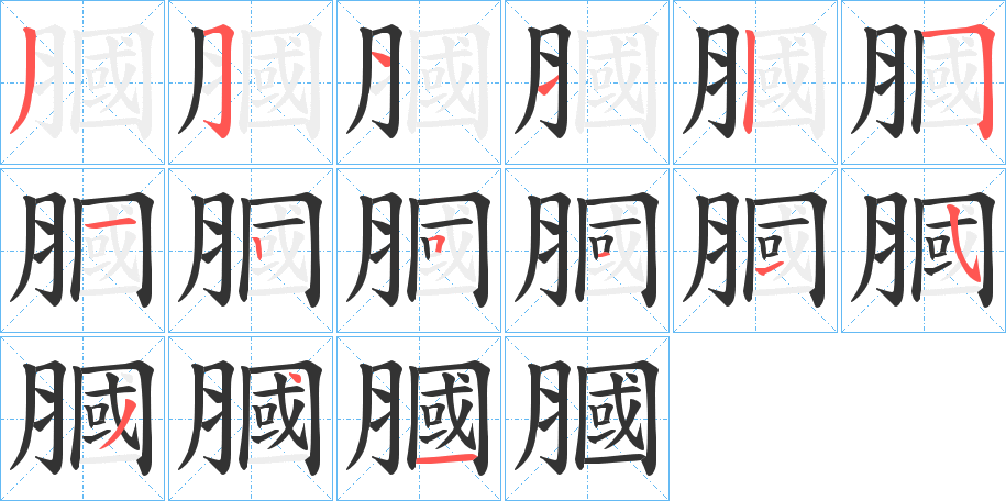 膕字的笔顺分步演示