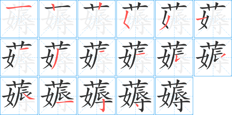 薅字的笔顺分步演示