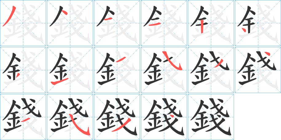 錢字的笔顺分步演示