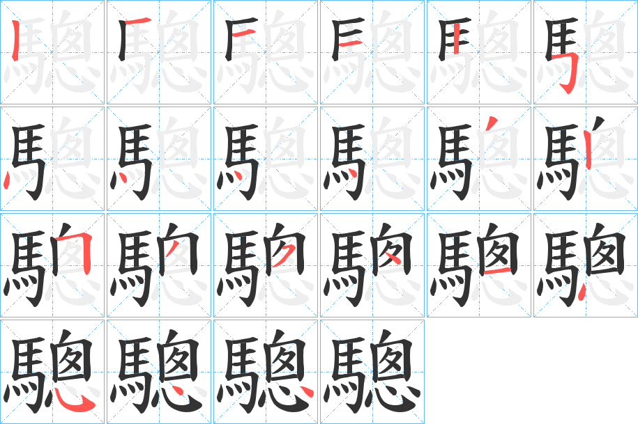 驄字的笔顺分步演示