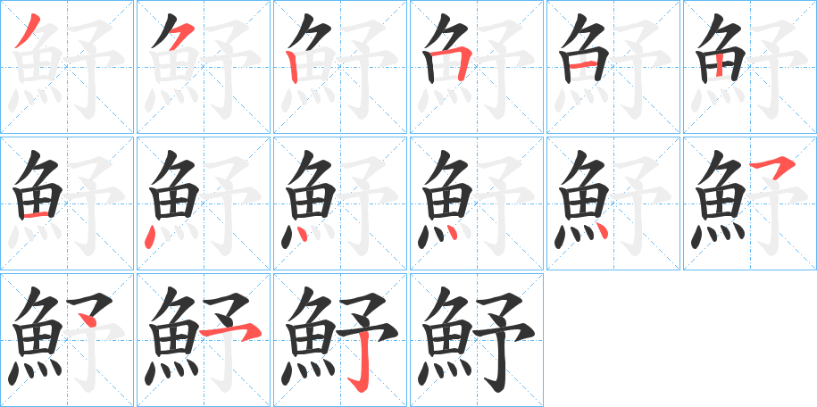 魣字的笔顺分步演示